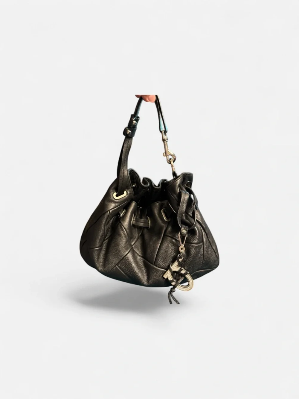 Bébé Black Leather Drawstring Hobo Bag